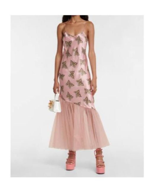 Rodarte Pink Printed Silk Satin And Tulle Dress
