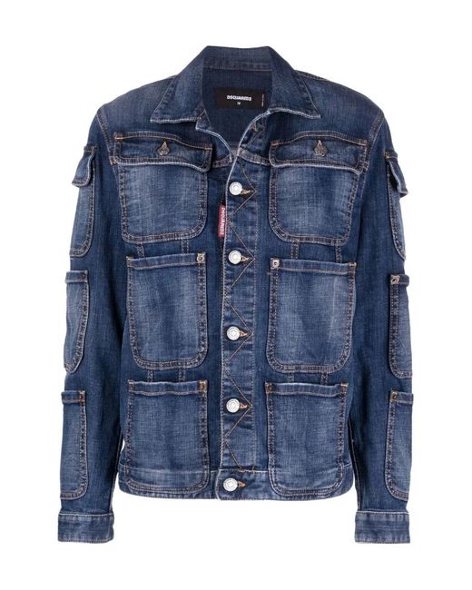 DSquared² Blue Pocket-Detailed Buttoned Denim Jacket