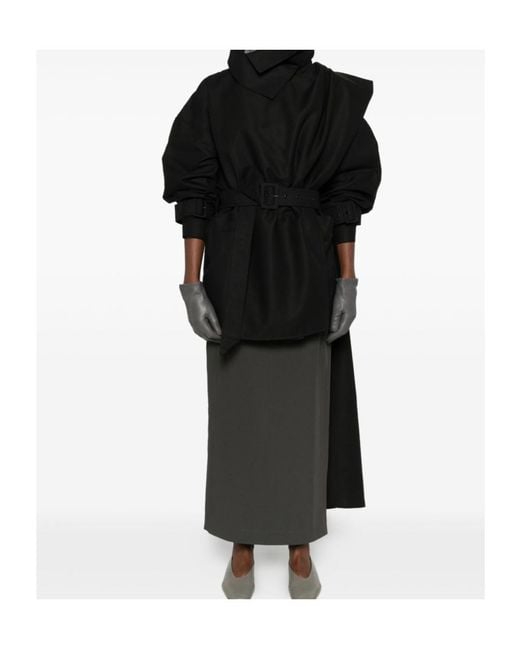 Entire studios Black Scarf-Detail Cape Coat