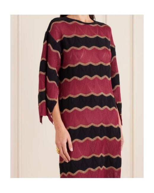 LaDoubleJ Red Striped Cotton-Blend Midi Dress