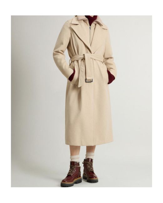 Woolrich Natural Single-Breasted Belted Coat