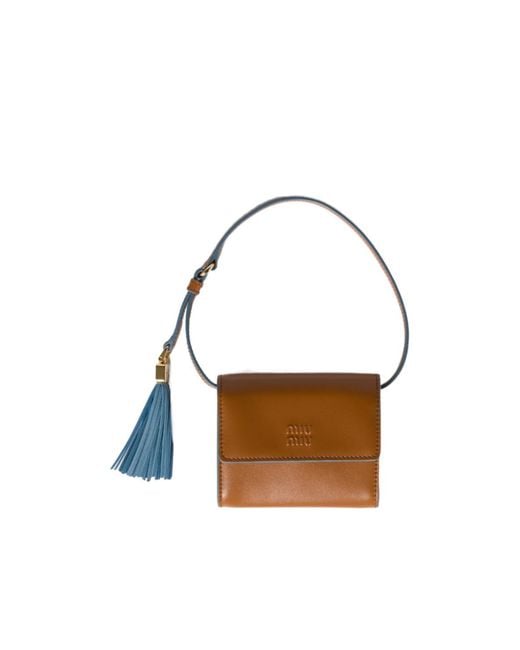 Miu Miu White Leather Wallet With Shoulder Strap