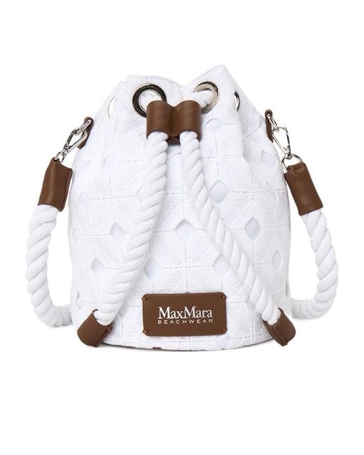 Max Mara White Rope-Detail Floral-Lace Bucket Bag