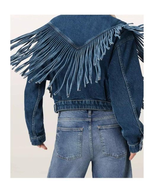 AllSaints Blue Fringed Denim Jacket
