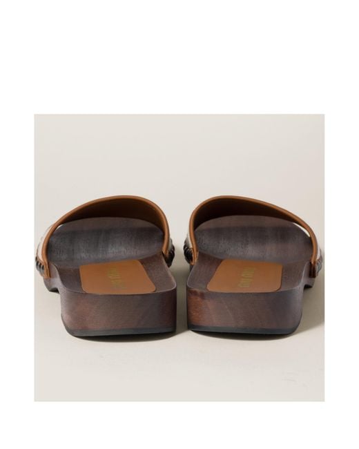 Miu Miu Brown Canvas And Leather Clogs