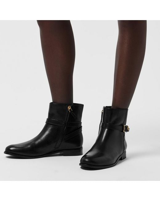 Ralph Lauren Black Leather Buckle Ankle Boots