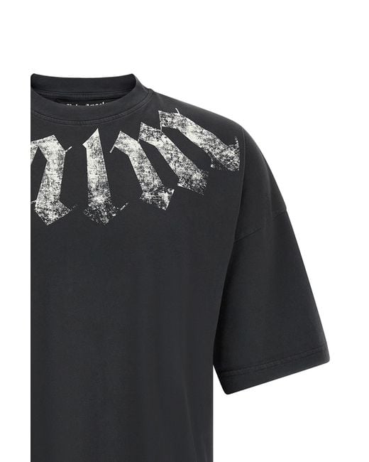 Palm Angels Black Craquelé Gothic Print T-Shirt for men
