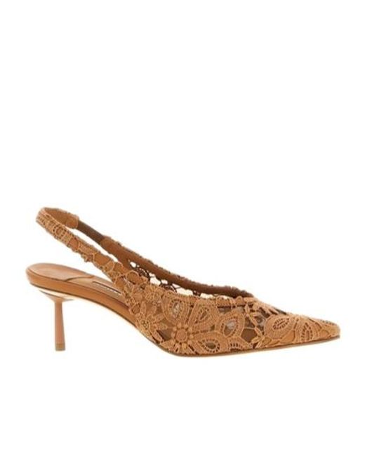 Le Silla Brown Chantilly Pointed-Toe Lace Slingback Pumps