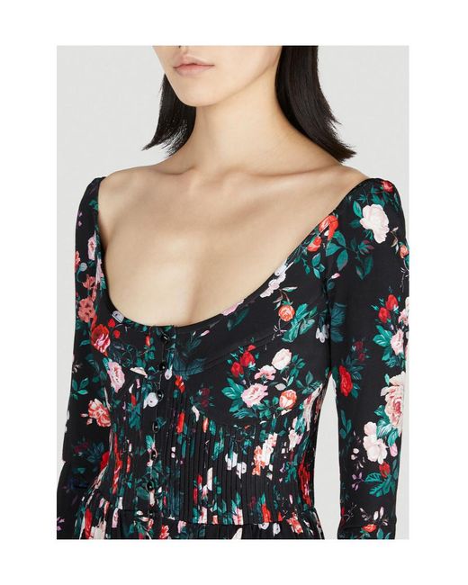 Rabanne Black Rose-Print Ruched Maxi Dress
