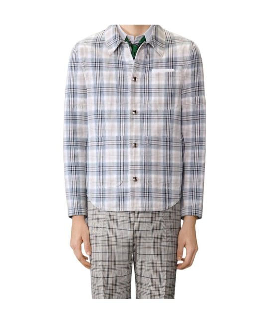 Thom Browne Blue Plaid Button-Up Utility Jacket for men