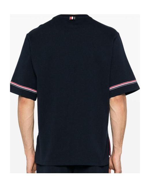 Thom Browne Black Rwb-Stripe Crewneck T-Shirt for men