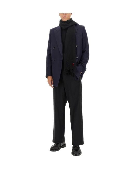 AMI Blue V-Neck Double-Breasted Tailored Blazer for men
