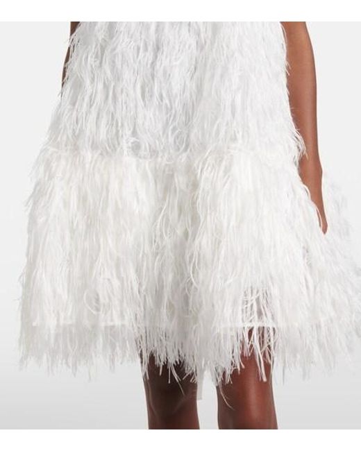 Roksanda White Bridal Odette Faux Feather-Trimmed Silk Minidress