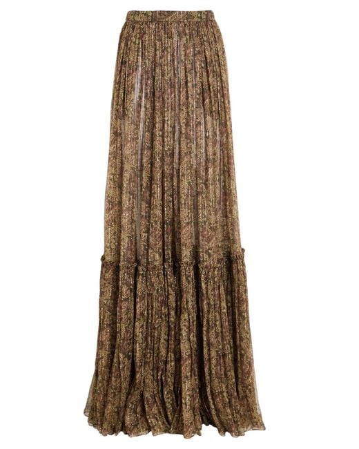 Saint Laurent Natural Printed Print Midi Skirt