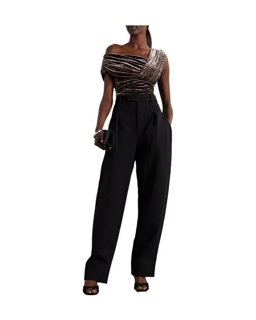 Goldsign Black The Tilson One-Shoulder Gathered Stretch-Velvet Bodysuit