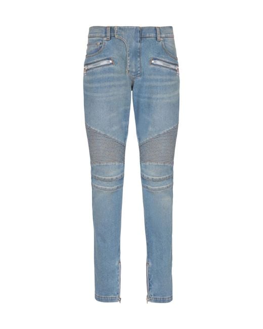 Balmain Blue Slim-Fit Biker Jeans for men