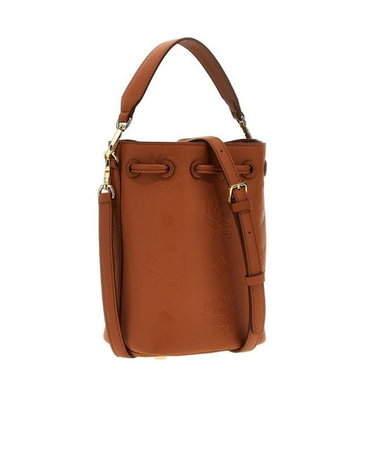 MCM Brown Dessau Monogram Drawstring Bucket Bag