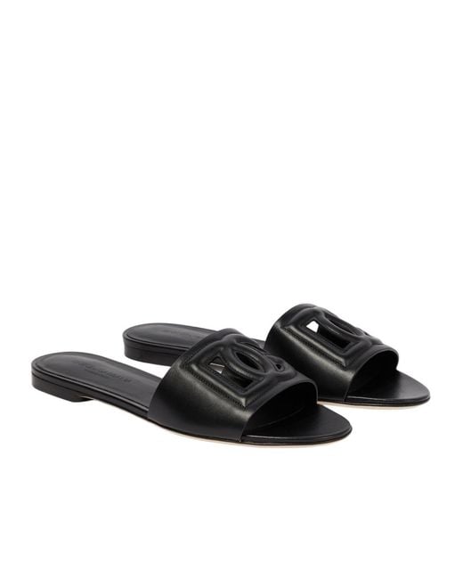 Dolce & Gabbana Black Dg Leather Slides