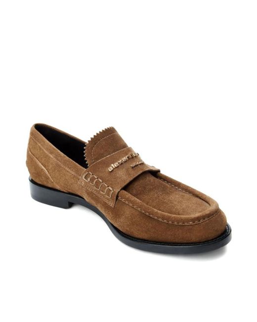 Alexander Wang Brown Logo-Plaque Suede Loafers