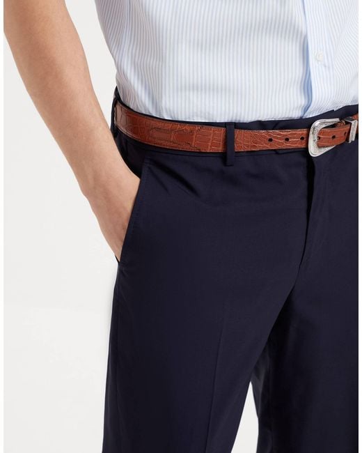Brunello Cucinelli Blue Tapered-Leg Wool Trousers for men
