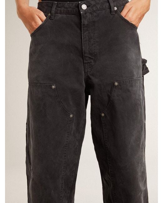 Golden Goose Deluxe Brand Black Distressed Cotton Jeans With Front Patches