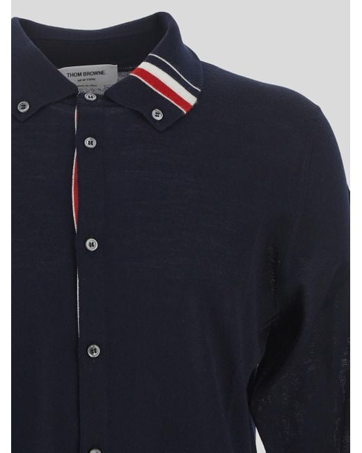 Thom Browne Blue Contrasting Stripe-Trim Knit Cardigan for men