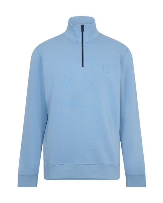 Boss Blue Zetrust Zip-Neck Soft Terryclover The Head Sweatshirt for men