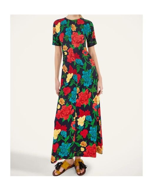 LaDoubleJ Green Floral Ruched Dress