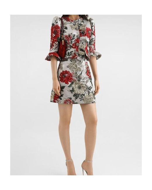 Dolce & Gabbana Gray Floral Lurex Skirt