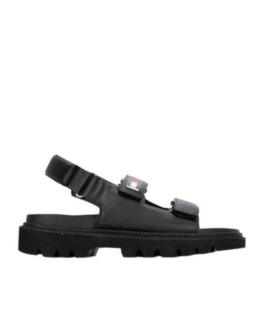 Tommy Hilfiger Black Cleat Strap Flat Sandals