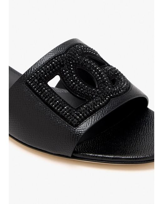Dolce & Gabbana Black Logo Embellished Slides