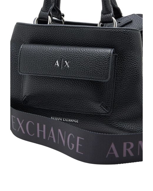 ARMANI EXCHANGE Black Logo-Detail Pocket Tote Bag