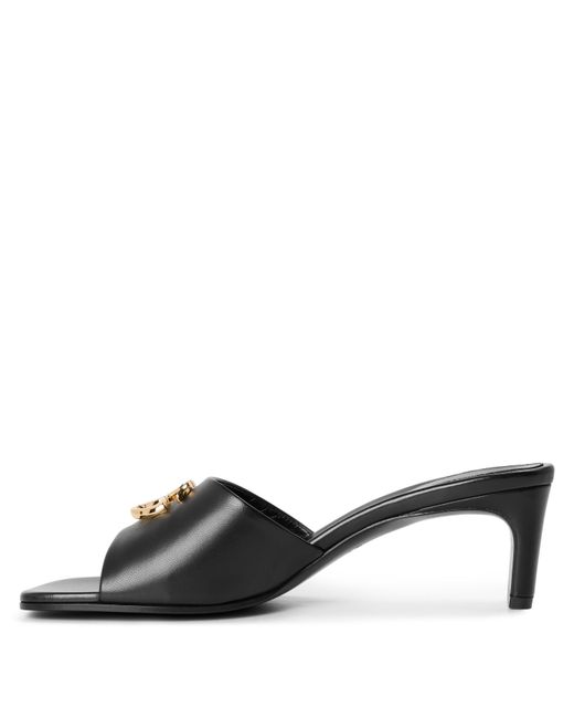 Gucci Black Smooth Leather Square-Toe Slide Sandals