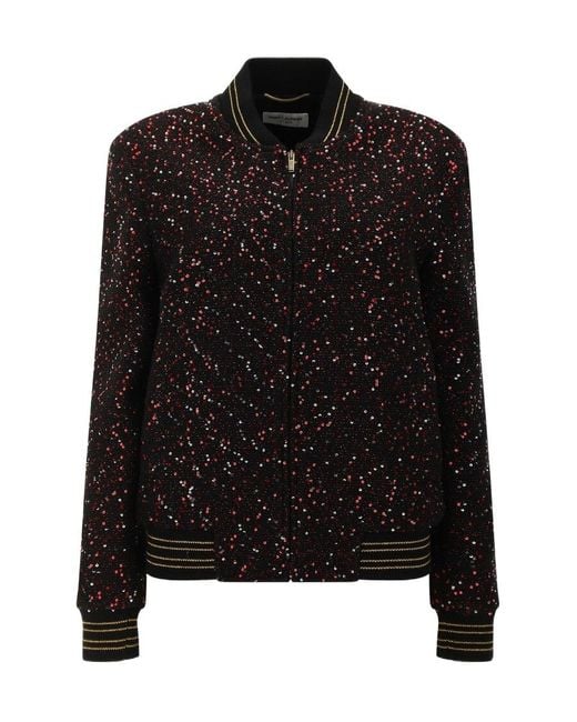 Saint Laurent Black Sequinned Bomber Jacket