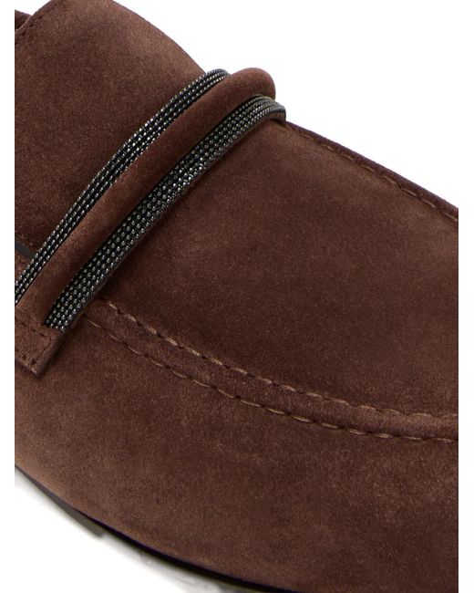 Brunello Cucinelli Brown Beaded-Embellished Suede Loafers