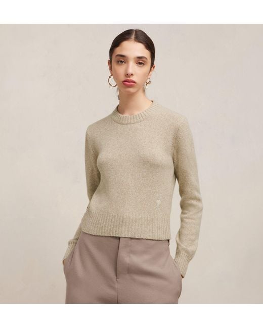 AMI Natural Logo Embroidered Knitted Jumper