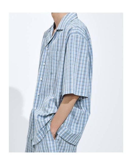 Bottega Veneta Blue Check Pajama Shirt for men