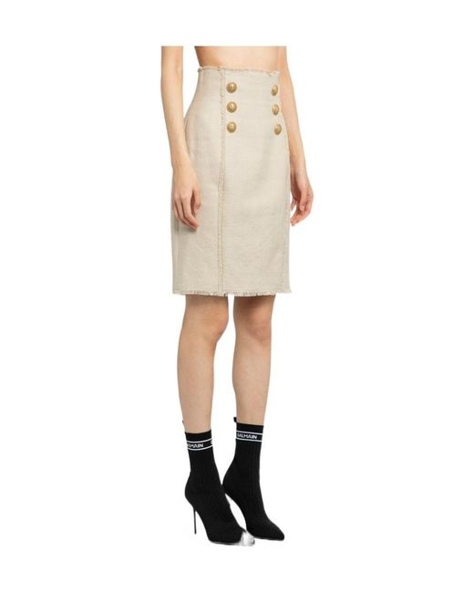 Balmain White High-Waist Button-Detailed Midi Skirt