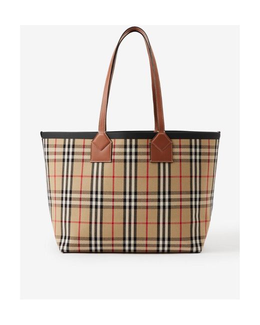 Burberry White London Check Pattern Medium Tote Bag