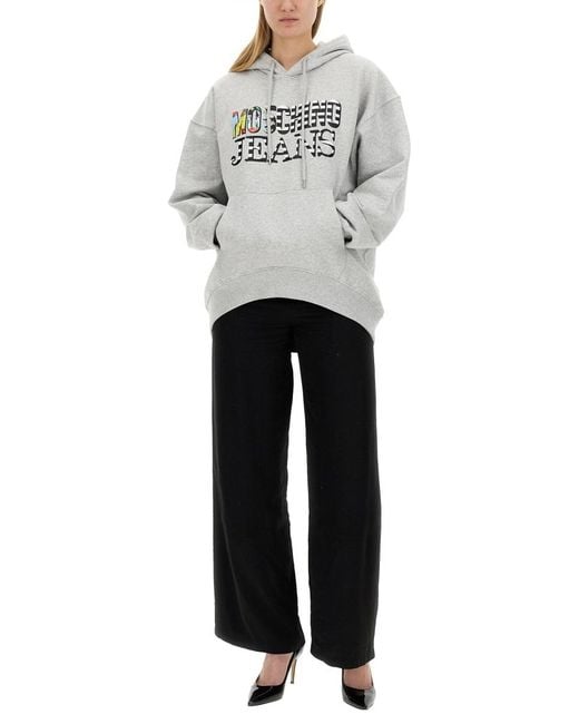 Moschino Gray Logo Logo Hooded Sweater