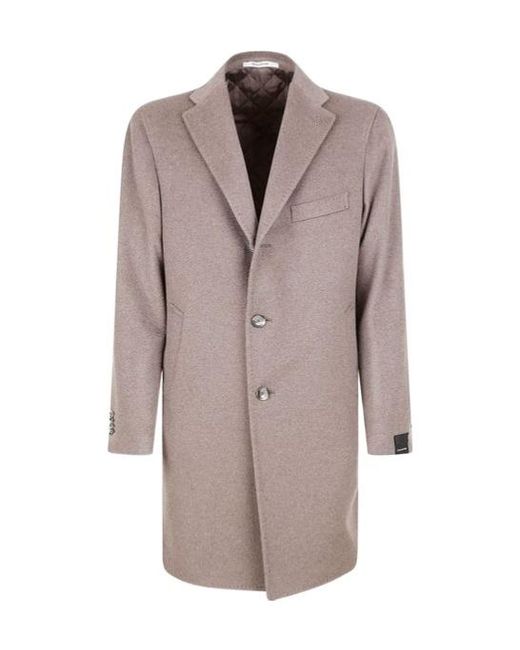 Tagliatore Brown Single-Breasted Tailored Coat for men