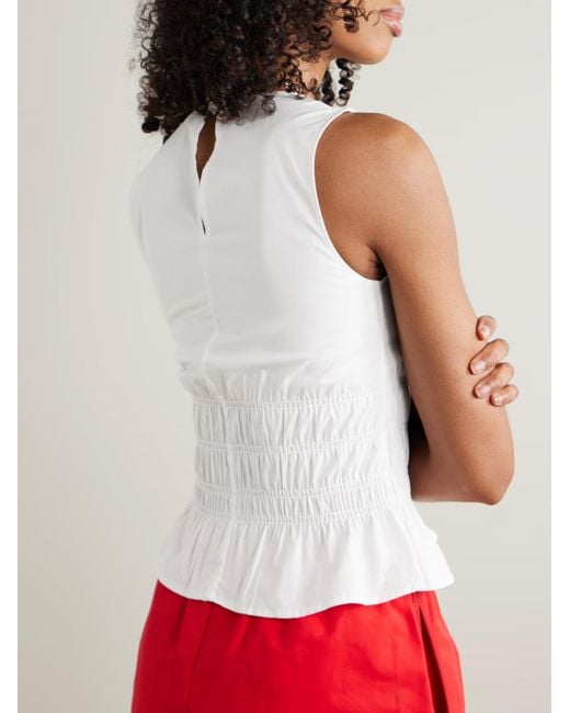 Staud White Culver Pleated Top