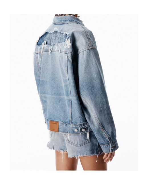 Alexander Wang Blue Logo Distressed Button-Up Jacket