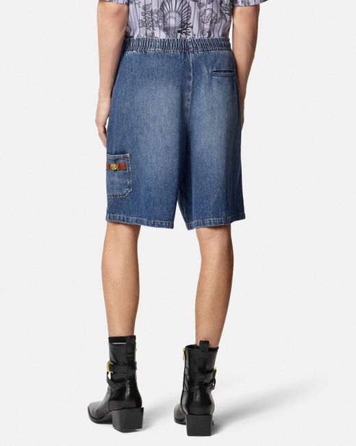Versace Blue Elastic Waist Denim Shorts for men