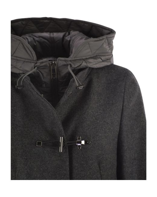 Fay Black Toggle Fastened Hooded Coat