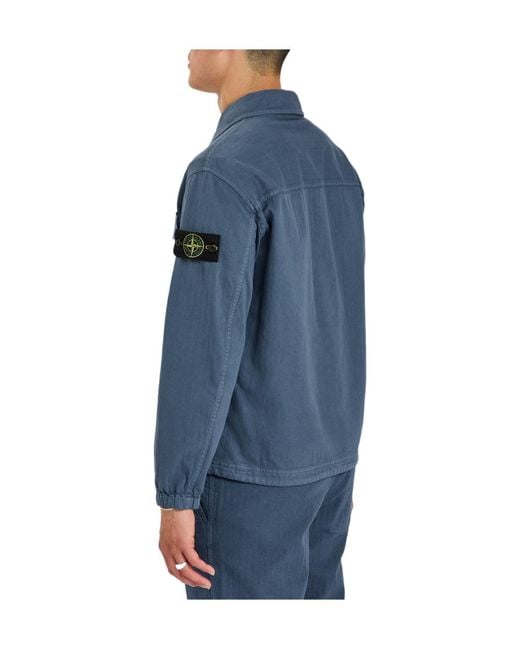 Stone Island Blue Herringbone Cotton Jacket for men