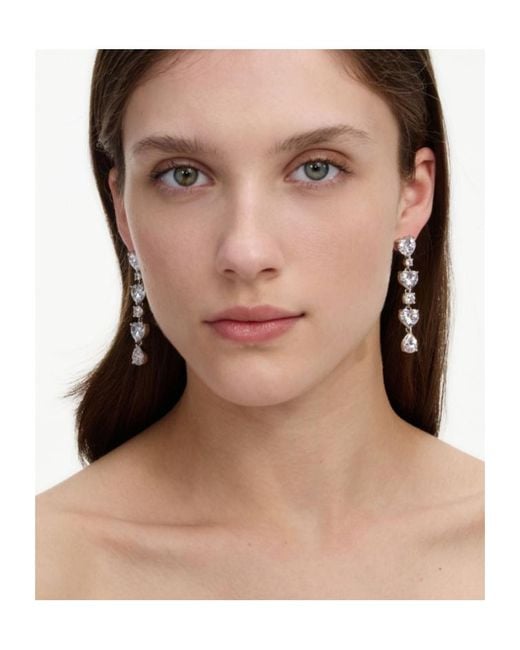 Self-Portrait White Crystal Heart Drop Earrings