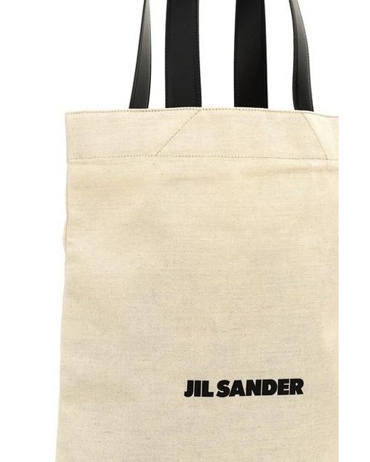 Jil Sander Natural Logo-Print Large Open Top Tote Bag