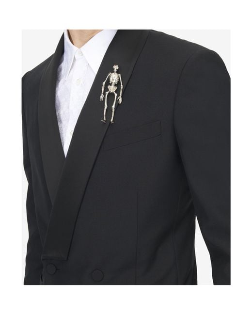 McQueen White Dancing Skeleton Pin Brooch for men