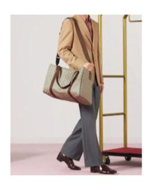 Gucci Brown Medium Duffle Bag With Web, Gg Canvas for men